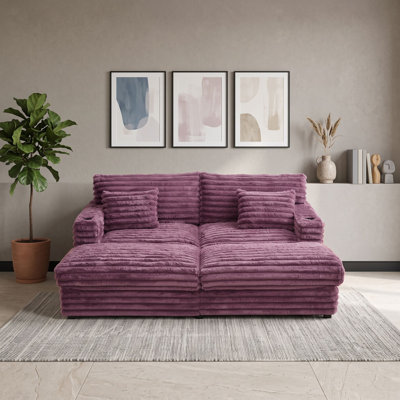 Double Chaise Lounge Sofa Bed with Faux Rabbit Fur Upholstery, Dual USB Ports, Cup Holders and Two Lumbar Pillows