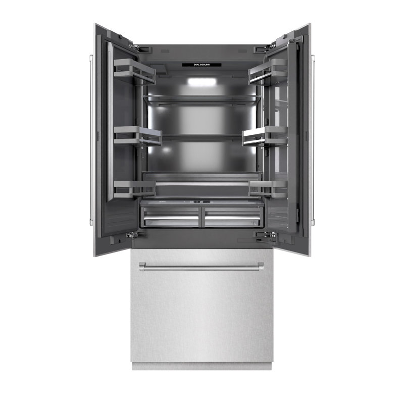 ZLINE 36 in. Built-In Refrigerator in White Matte with Graphite Gray Interior, Satin Stainless Steel