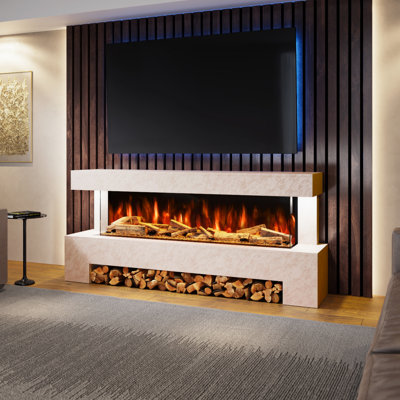 Angelo Freestanding Electric Fireplace Suite – 1500mm 3-sided Led Electric Fire with Panoramic Flame | Remote & App Control | Led Side Lights