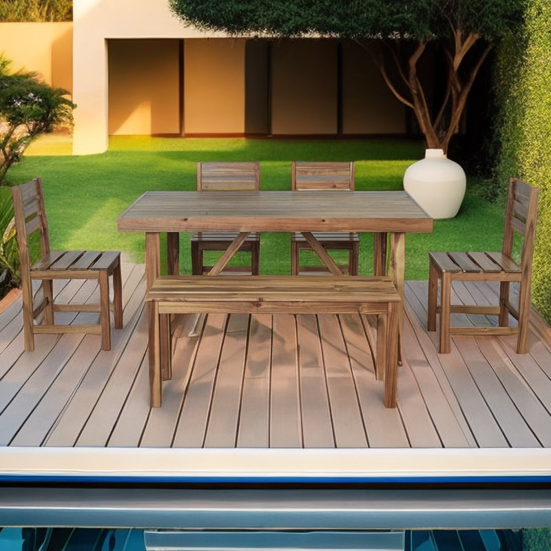 Ensemble repas d'extérieur rectangulaire L 59,8 po pour 6 personnes Nashia, Bois naturel