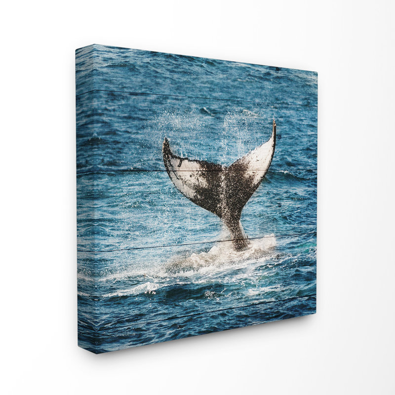 «Whale Tail Ocean Splash Planked Look» par Sheldon Lewis, reproduction d'impression sur bois, Toile