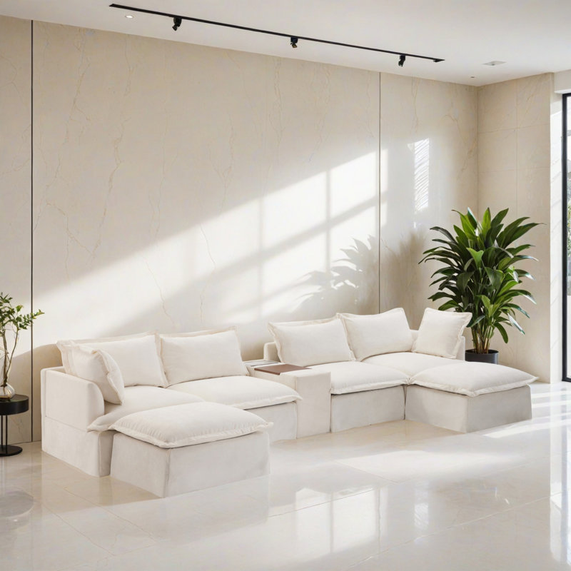 Canapé-lit modulaire 6 pièces pour salon, Cheniile beige