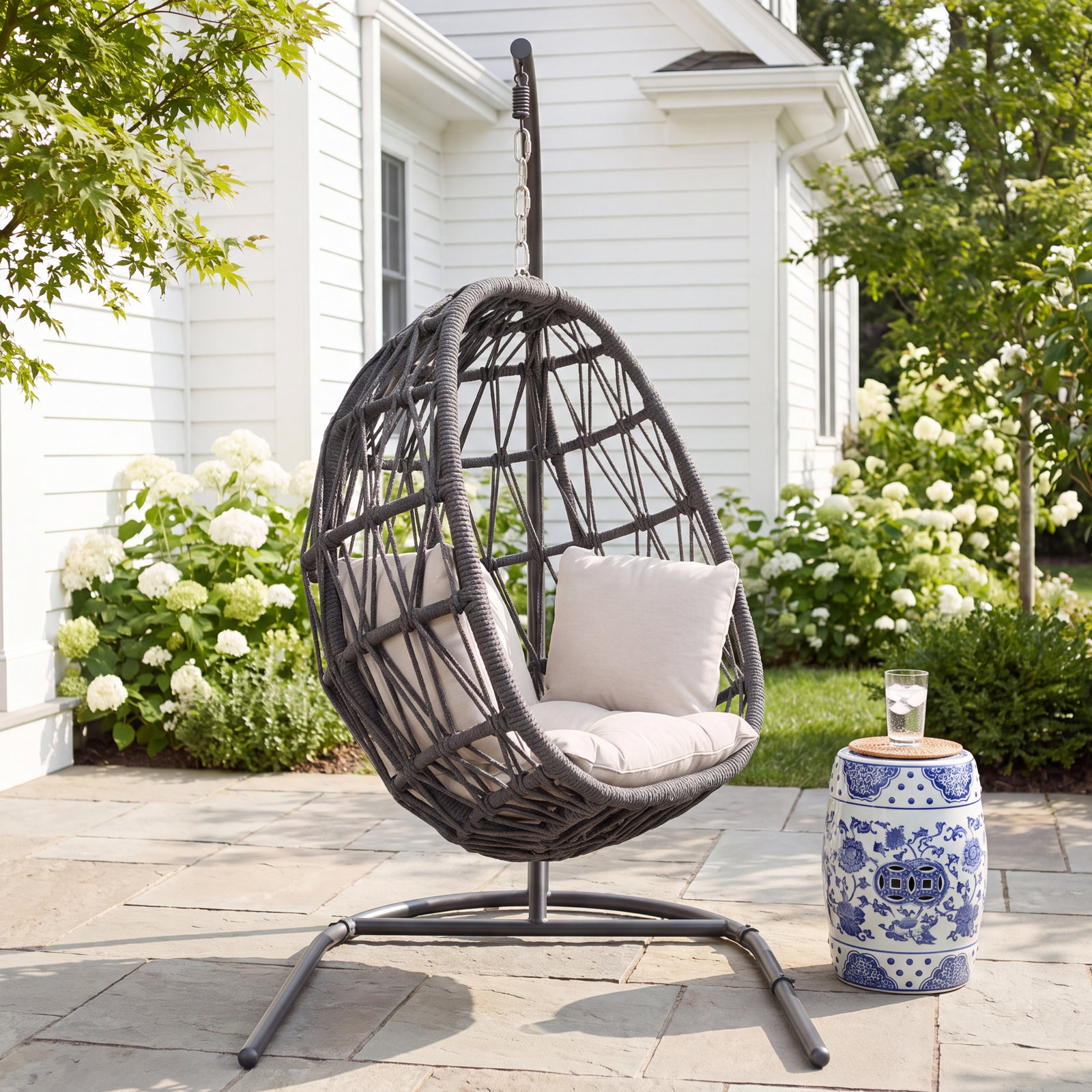 Milano 1 Person Sunbrella® Egg Chair with Stand, Echo Ash Sunbrella®, Slate