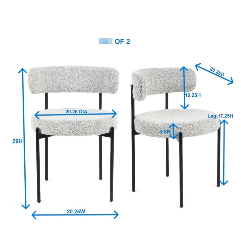 3 Dining - Round Table And 2 Boucle Chairs Luxury Materials With Curved Design