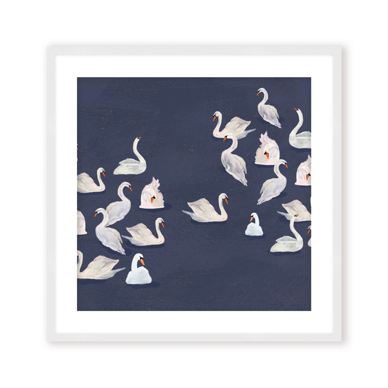 Nature Inspired Modern Ensemble: Swan Serenade, 24" H x 24" W, Framed Print, Gold