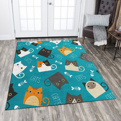 Stylish Woven Carpet (3.1 x 4.6 ft), 100% Polyester, Non-Slip Felt Dot Underside | Raschel Knitting, 0.4 in Pile Height | Machine Washable, Digital Print Design | Perfect for Living Room, Bedroom & Office Decor