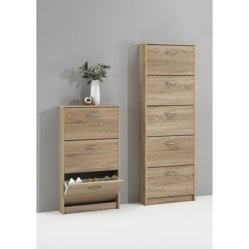 Aiello 10 Pair Flip Down Shoe Storage, Oak