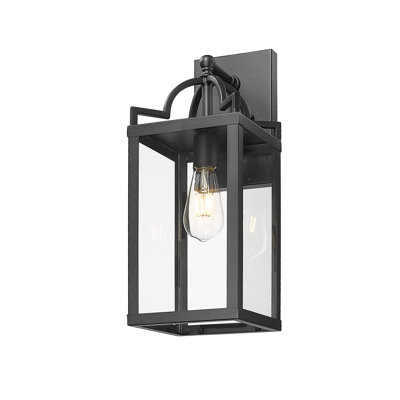 Modern Black Outdoor Wall Lantern, 18.86" Clear Glass Exterior Sconce, Rust-Resistant Porch Light For Front Door, Garage, Patio