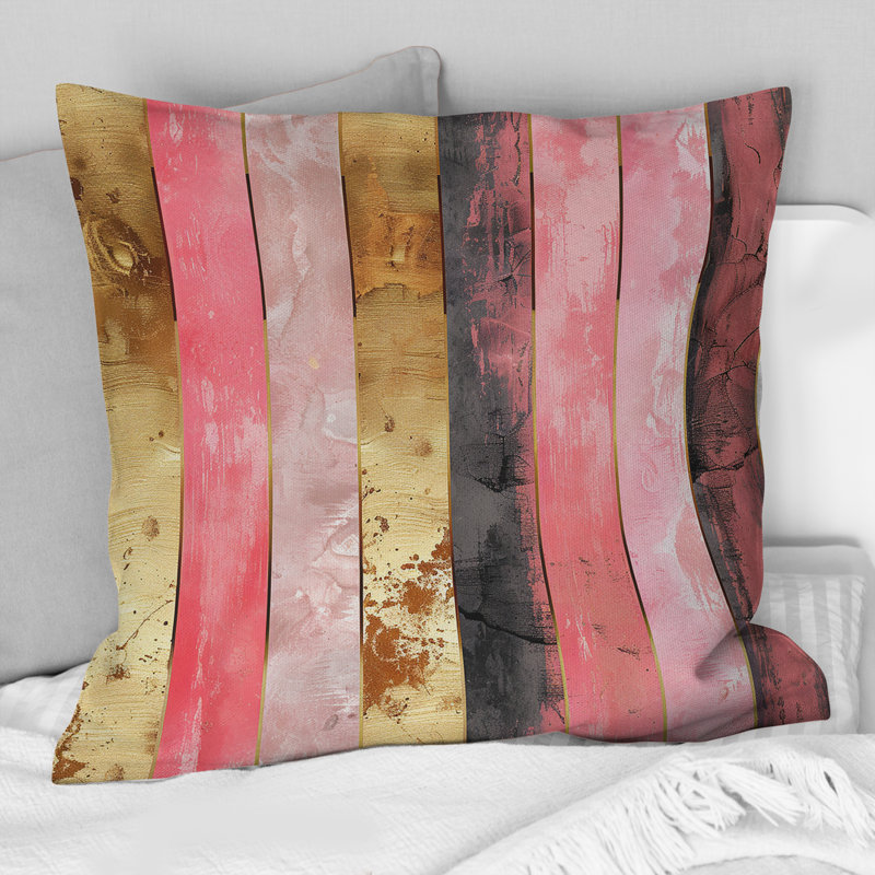 Coussin décoratif rose doré à fines rayures Glam I, H 16 po x l 16 po