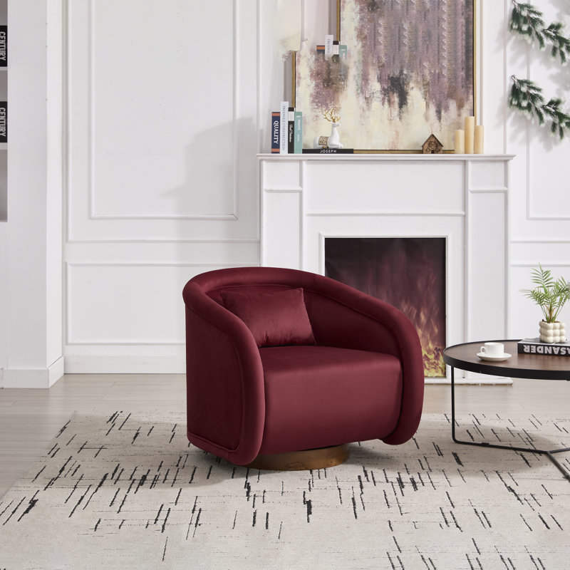 360-degree Swivel Barrel Chair With Velvet Fabric Upholstery, Wine Red Fabric