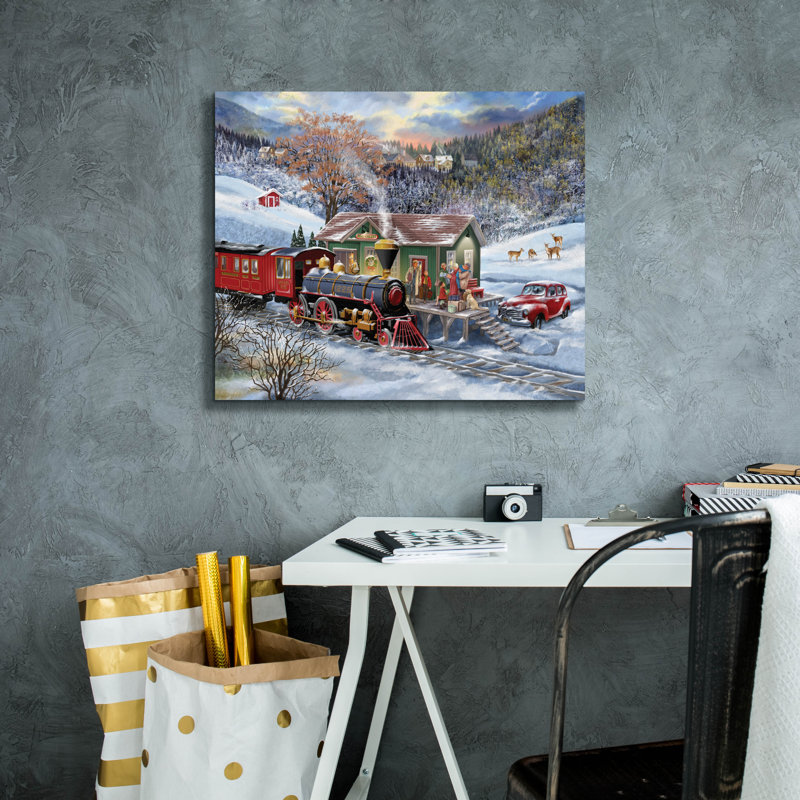 «Train Station Christmas Eve» par Bigelow, illustrations sur toile, H 20 po x l 24 po x P 0,75 po