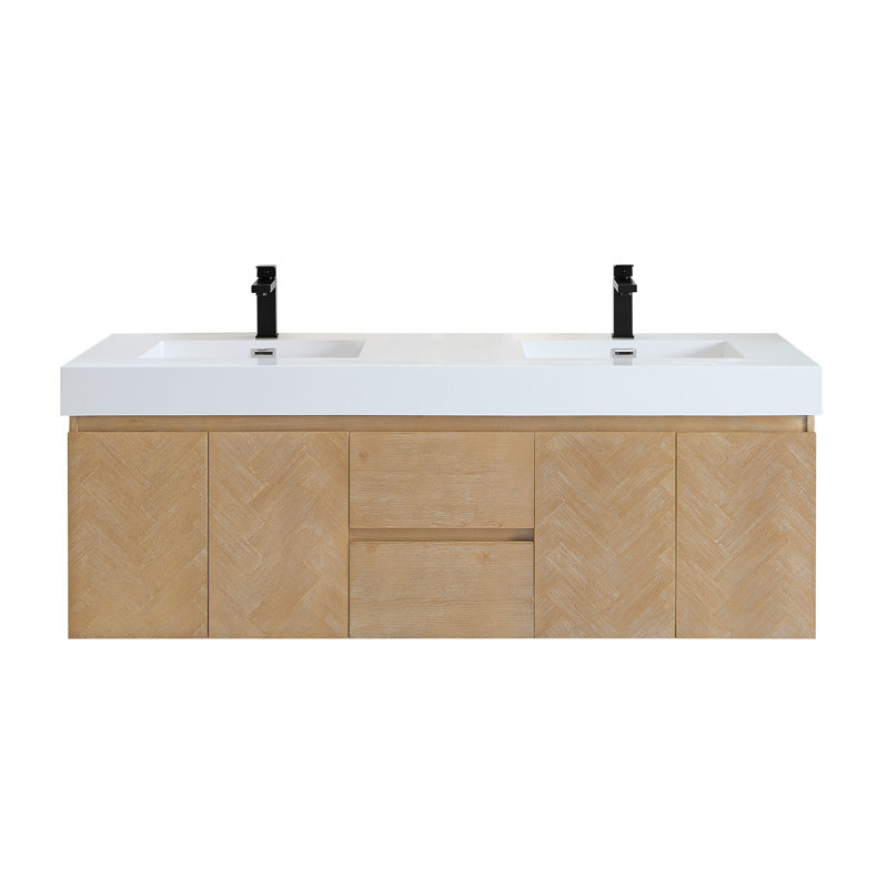 Siena 60" Wall-mounted Double Bathroom Vanity with White Artificial Drop-in Sink without Mirror