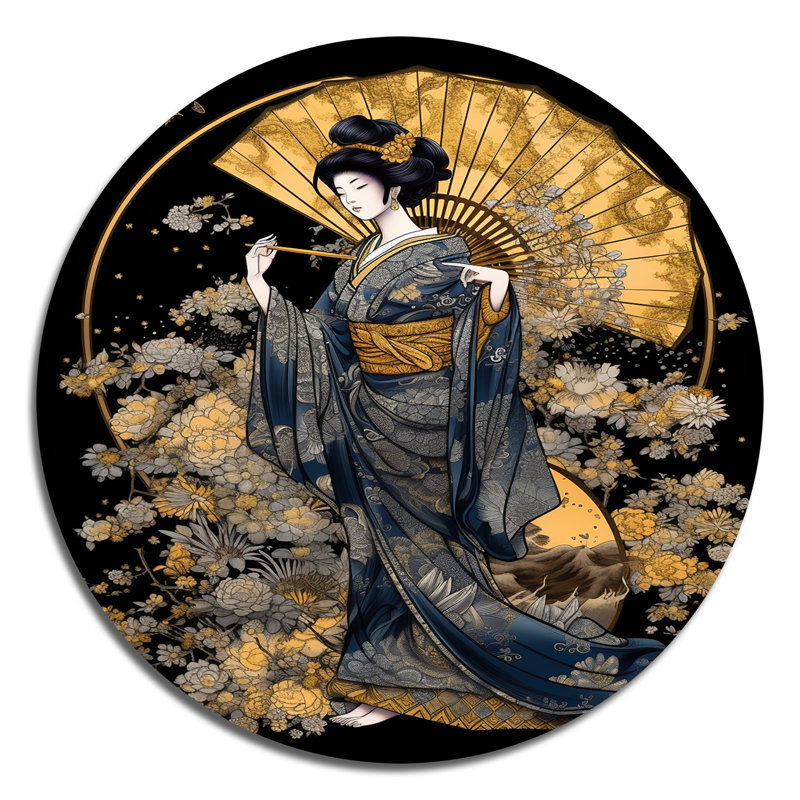Élégante japonaise VI - mode ronde en métal, H 29 po x l 29 po
