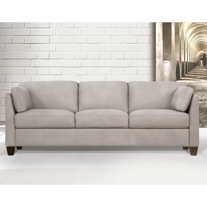 Camire Upholstered Sofa with Flared Arm, Dusty White Genuine Leather