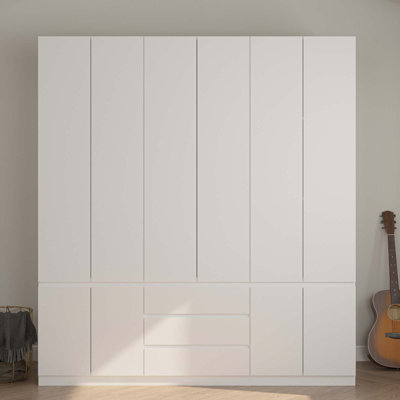 Grande penderie 6 portes avec 3 tiroirs et 2 tringles suspendues, blanc (l 70,9 po x P 24,33 po x H 78 po)