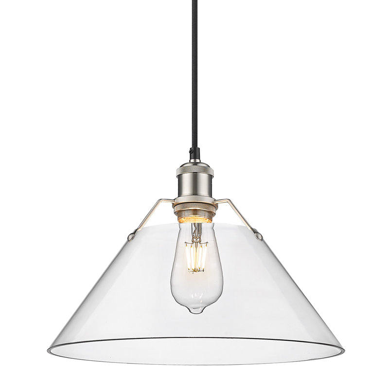Luminaire suspendu conique à 1 lumière Weatherford, Étain, H 131,5 po x l 14 po x P 14 po, Verre transparent