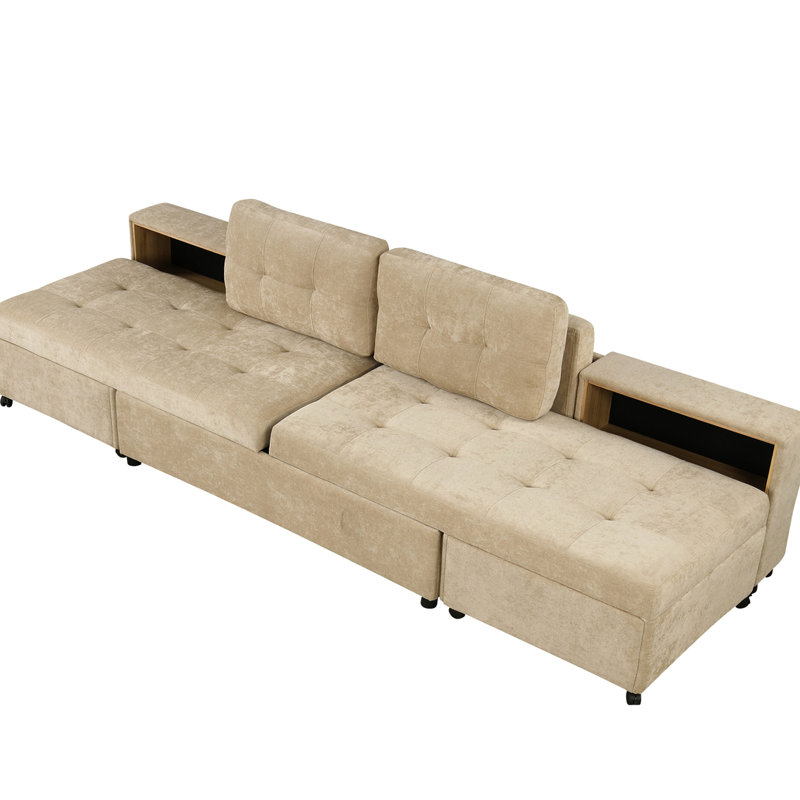 121.2" Versatile Chenille Bed, Brown - With Storage , To Different Layouts, & Practical Modular Included, Cover, Convertible Seating Arrangements,