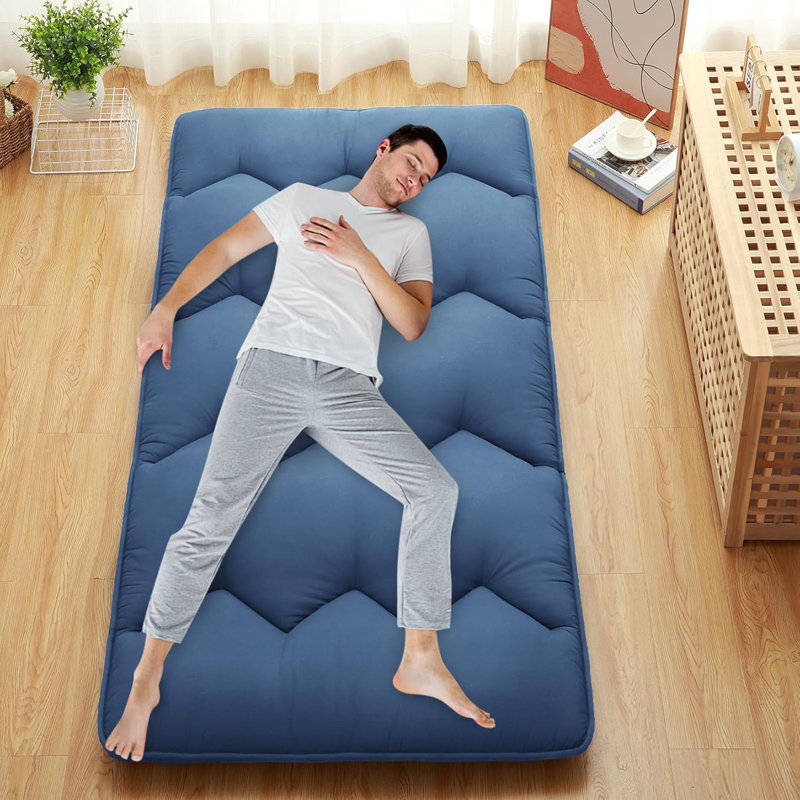Japanese Futon Mattress, Foldable Floor Sleeping Bed, Tatami Mat for Camping, Guest Room, Twin, Blue