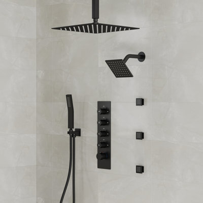  Système de pomme de douche thermostatique double, robinet de douche à pluie haute pression de 16 po avec douchette et jet pour le corps