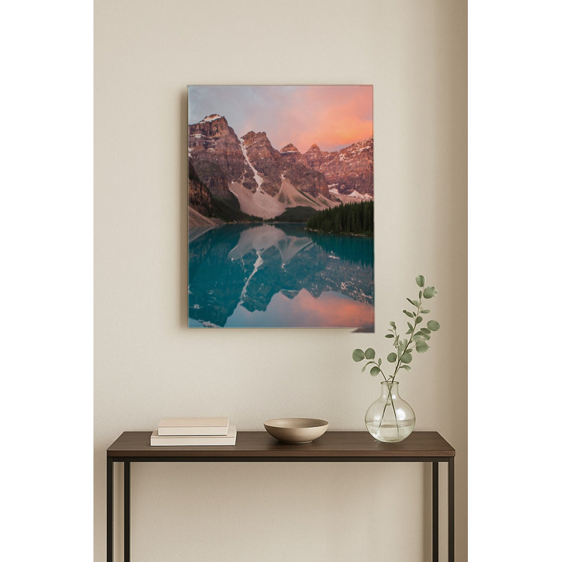 Reflet du lever du soleil sur le lac Moraine — Portrait en métal, H 14 po x l 11 po