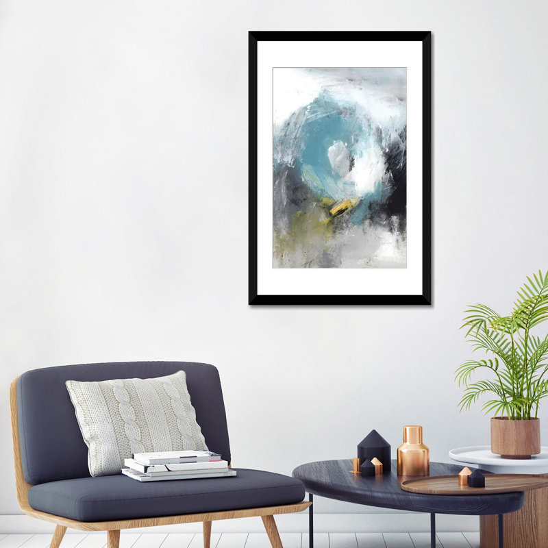 « aquamarine ii », impression sur toile, H 32 po x l 24 po x P 1 po, Papier d'art encadré noir, Blanc