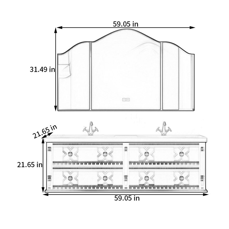 Armoire de salle de bain style français, 59"