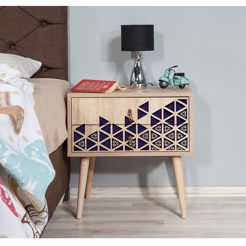 Marilyn Manufactured Wood Bedside Table, Walnut/Blue