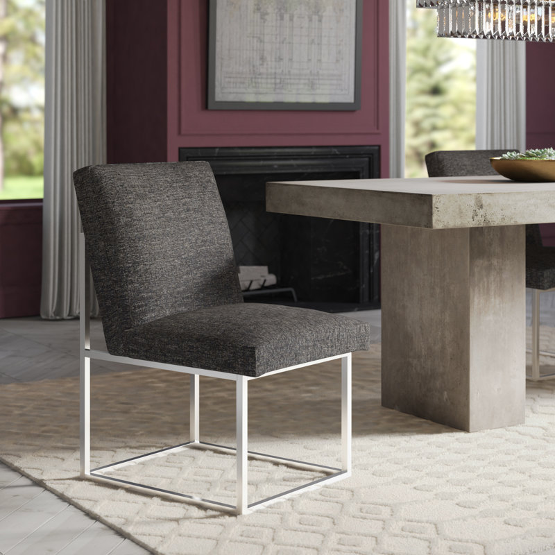 Chaise d'appoint rembourrée en acier inoxydable Athens, 100 % polyester noir, Argent