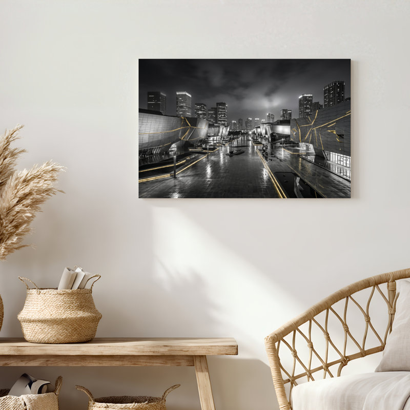 «Gallery Wrap», art mural sur toile pour le salon, la chambre à coucher, le bureau ou le vestibule - décoration murale décorative avec nuit de la ville