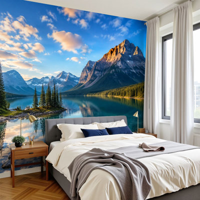 Peel and Stick Wallpaper Majestic Mountain Landscape Pine Forest Reflective Lake Sunset Wall Murals 100"H x 144"W Removable PVC Wall Paper Self-Adhesive Wall Decor for Bedroom Living Room Home Office