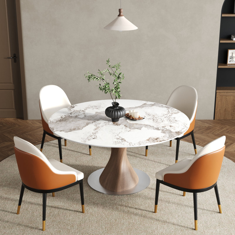 Table de salle à manger Sintered Stone, Glossy Amber, 29.53"H x 47.24"L x 47.24"W, Noyer foncé