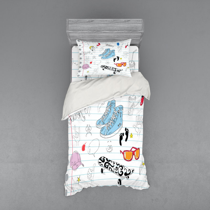 Ensemble de housse de couette doodle, Housse de couette simple + 6 pièces supplémentai