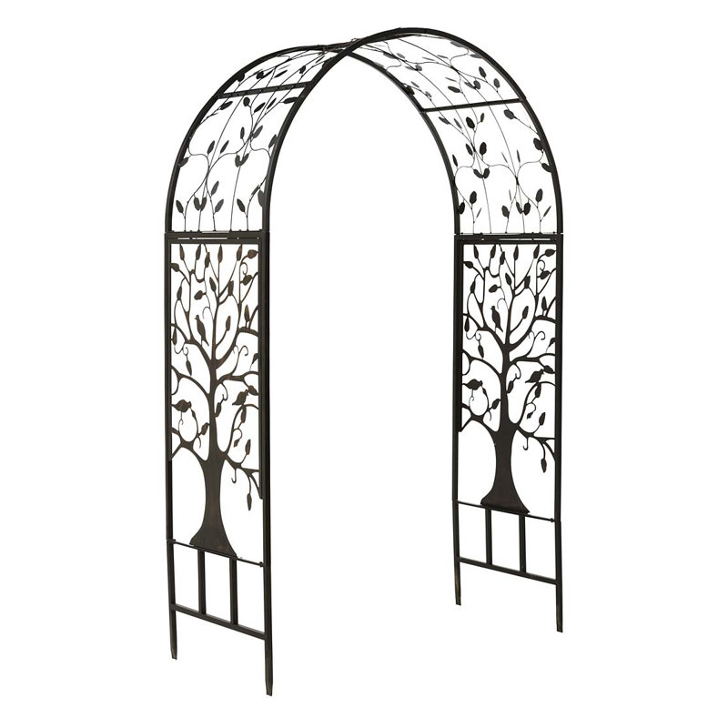 Melina Metal Arched Garden Arbor with Tree of Life Design