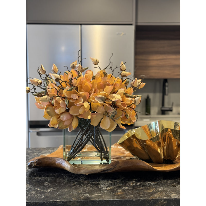 Magnolia Arrangement in Vase, Orange