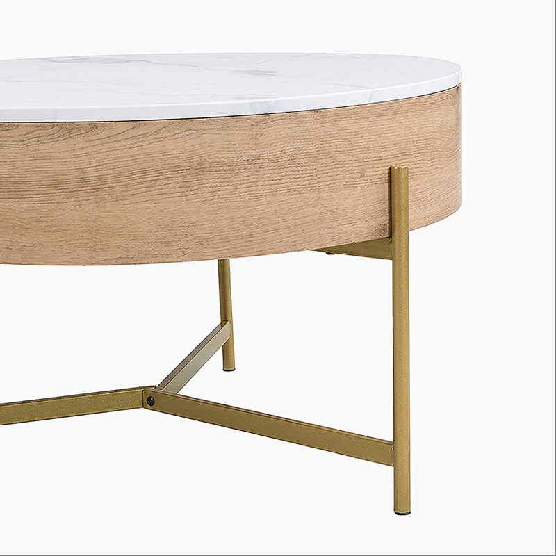 Table basse à plateau relevable avec rangement, Naturel