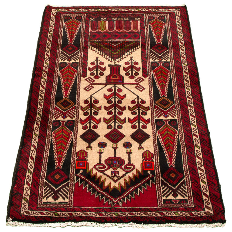 Tapis décoratif en laine noué à la main de conception unique noué à la main new age rizbaft rouge/beige 3 pi 3 po x 6 pi 3 po