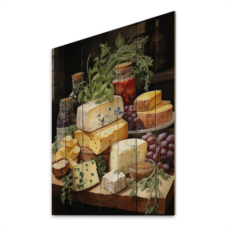 Plateau de fromages alimentaires II - impression sur bois sans cadre, H 40 po x l 30 po x P 0,78 po
