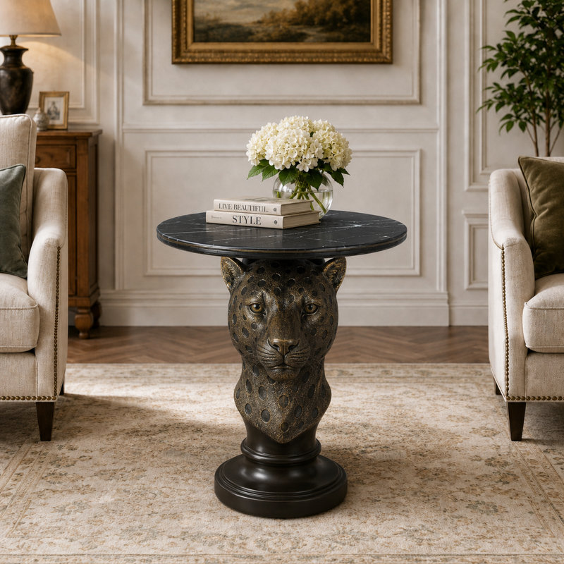 Black Leopard Pedestal Side Table