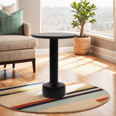 Solid Mango Wood Round 18" Wide Pedestal Side Table Boho Accent End Table