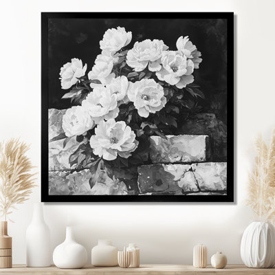 Monochromes pivoines sur le rocher II - pivoines, art mural