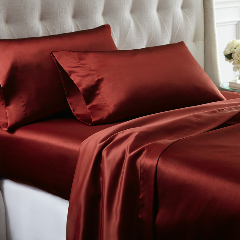 Ensemble de draps en satin Burlison, Très grand californien, Noir