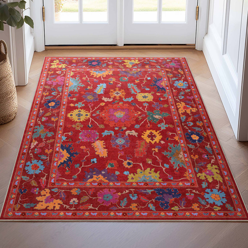 Tapis rouge bohème Bungalow Rose Adrith Bodrum, Rectangle 3 pi 11 po x 5 pi 3 po