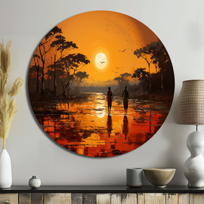 Haniff African Savannah Serenade VI - People Round Metal Art