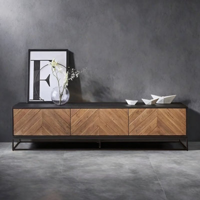 Color contrast design retro solid wood TV cabinet