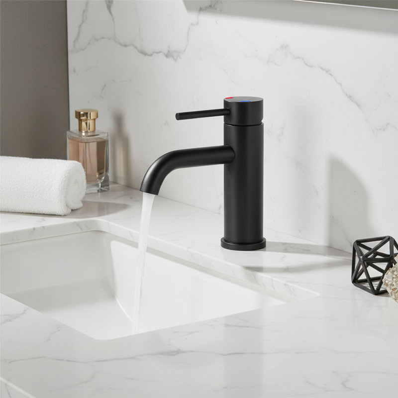  Modern Single Handle Single Hole Bathroom Faucet, Matte Black