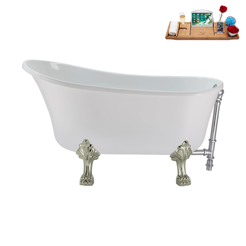 51.2'' x 25.6'' Soaking Acrylic Bathtub, Brushed Nickel, Polished Chrome