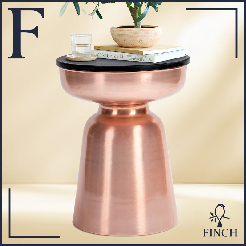Table d'appoint Finch Adler Rothko, plateau en granite, base en laiton brossé ou or rose, forme de sablier, Or rose