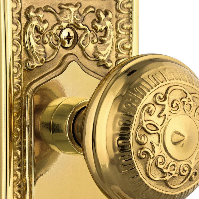Egg & Dart Plate with Egg & Dart Door Knob, Polished Brass