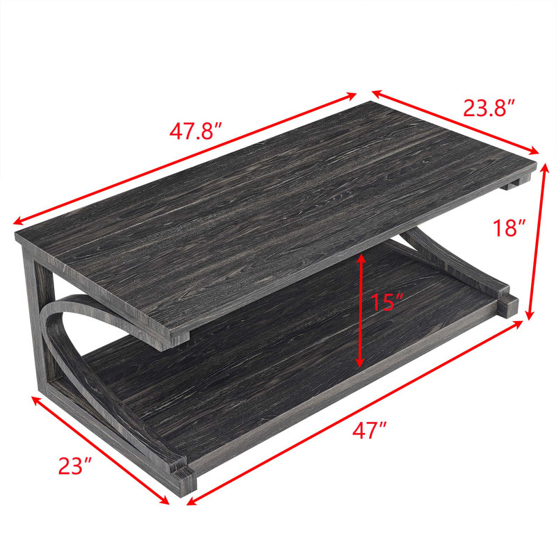 Table basse en bois massif avec rangement, Noir
