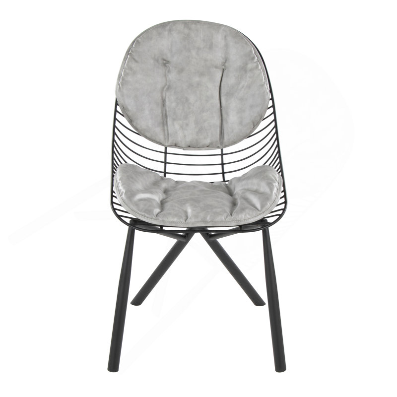 Chaise en métal noir avec coussins en similicuir gris clair - ensemble de 2